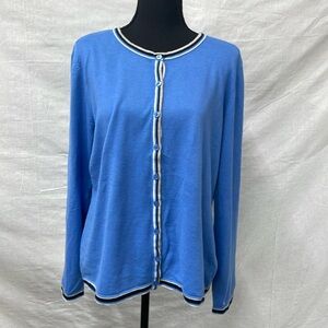 Talbots light blue cardigan, cotton cashmere blend, round neck, size Large, NWOT